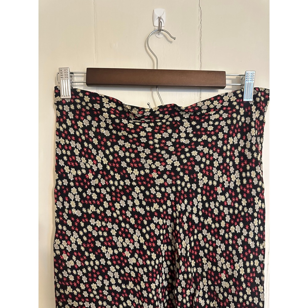Vintage Floral Ditsy Daisy Midi Skirt Black Red Cream High Waisted Boho A-Line - Picture 2 of 3